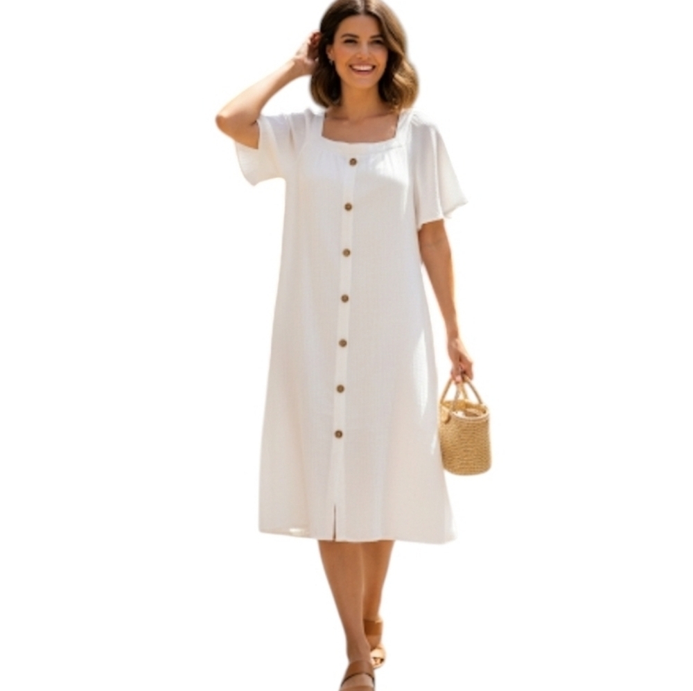 Naif White Button-Down Linen Dress